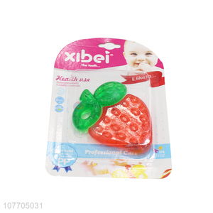 China factory strawberry shape <em>baby</em> <em>teether</em> food grade <em>baby</em> teething toy