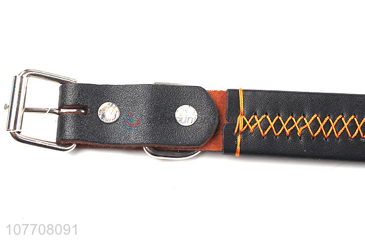 Simple PU leather flat dog collar adjustable pet supplies