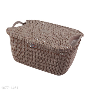 Hot product multi-use woven plastic storage basket with handles & lid