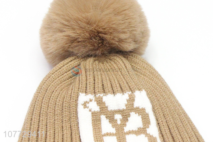 Promotional kids winter hat boys jacquard pompom beanie hat