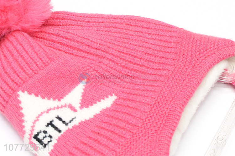 Promotional kids winter pompom hat toddler jacquard beanie cap