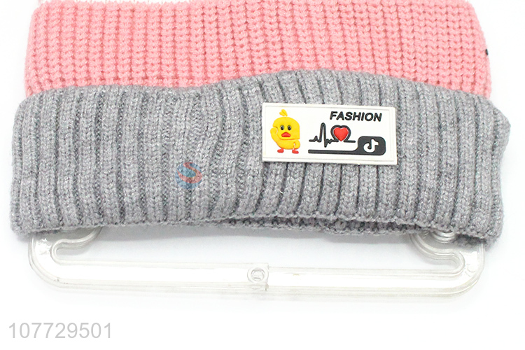 New products kids winter hat boys girls jacquard beanie with pompom