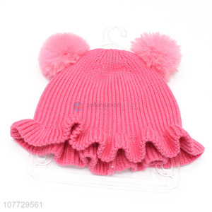 China factory kids winter cap girls knitted hat with pompom