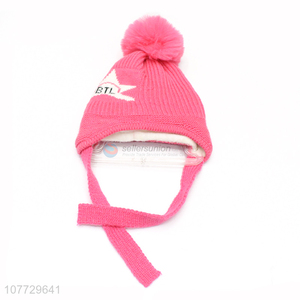 Promotional kids winter pompom hat toddler jacquard beanie cap