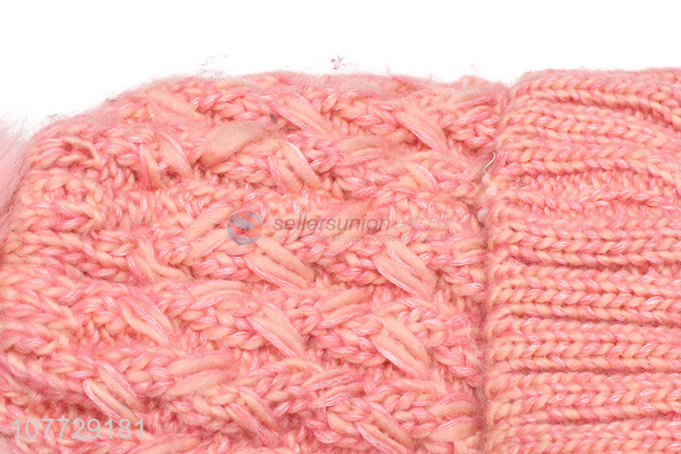 China manufacturer ladies knitting hat women winter fleece lined hat with pompom
