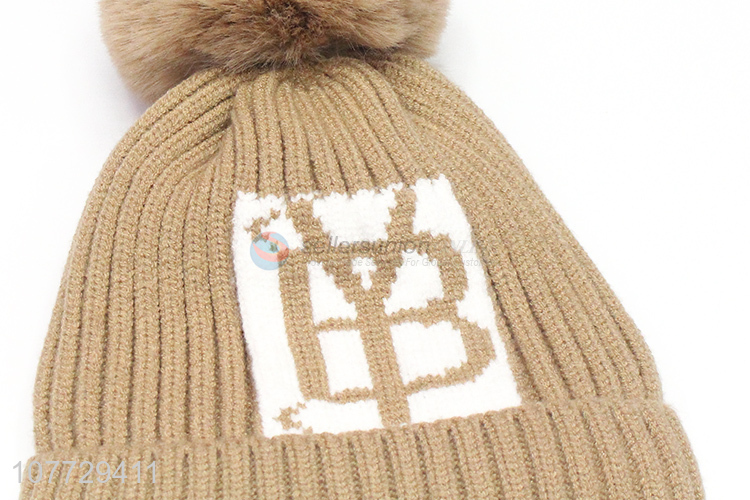 Promotional kids winter hat boys jacquard pompom beanie hat