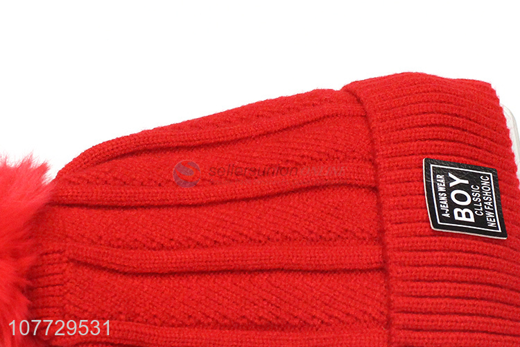 Best selling children beanies boys winter hat with pompom