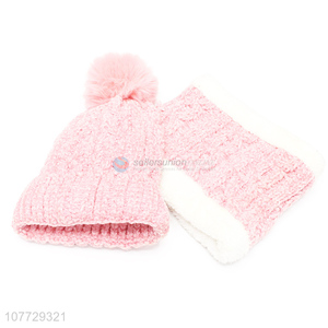 New arrival ladies winter hat and neck warmer set chenille beanie cap set