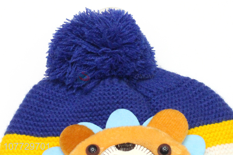 High quality cartoon animal kids knitting hat unisex winter cuffed beanies