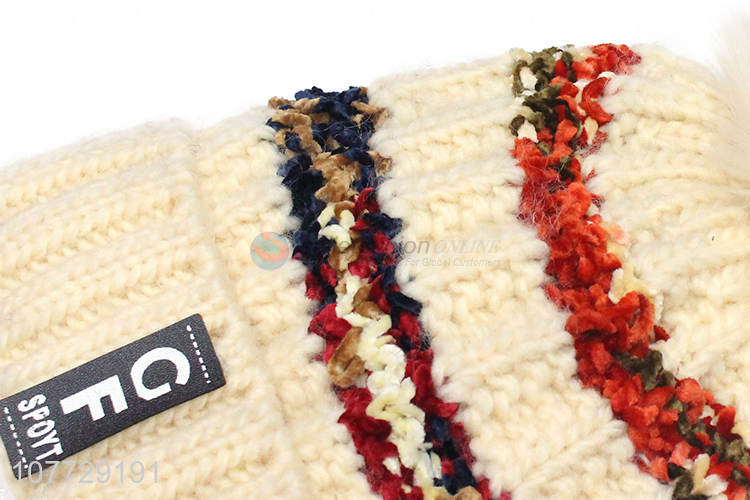 Best selling women fleece lining hat outdoor kitted beanie hat with pomppom