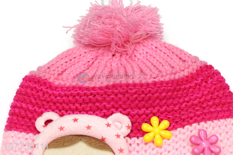 China factory cartoon design kids winter acrylic knitted earmuff beanie hat