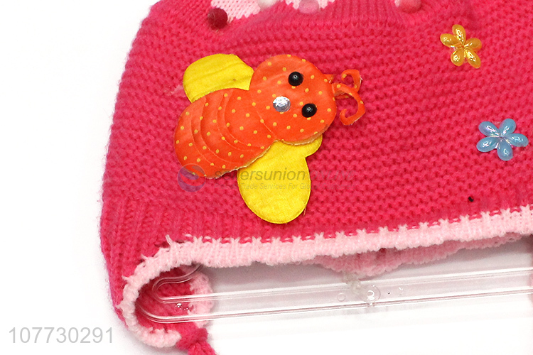 Hot selling kids winter warm acrylic knitting earmuff beanie hat with pompom