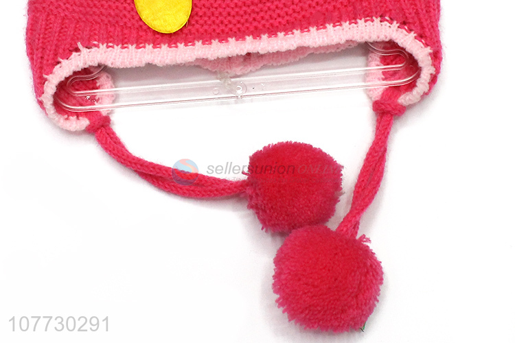 Hot selling kids winter warm acrylic knitting earmuff beanie hat with pompom