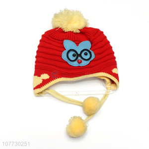 New arrival kids winter acrylic knitted pompom hat with earmuffs