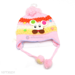 Best selling kids thermal hat children cuffed beanie with pompom