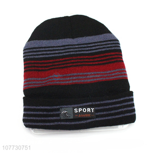 Hot sale men winter sport cap men fleece lining striped beanie hat