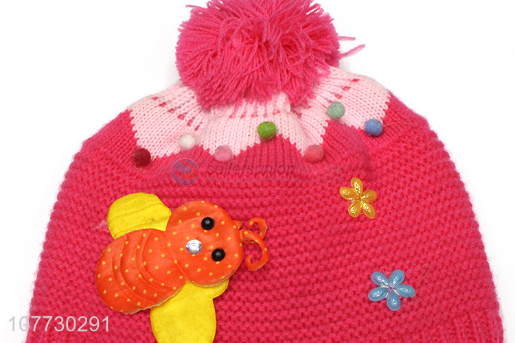 Hot selling kids winter warm acrylic knitting earmuff beanie hat with pompom