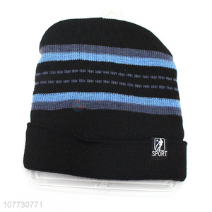 High quality men winter knitted sport beanie hat with fleece lining