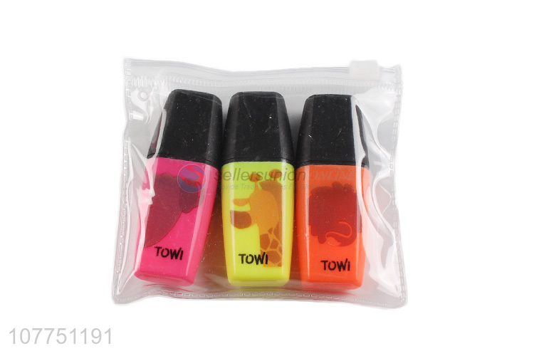 Hot sale 3 colors highlighter fluorescent pen for school office