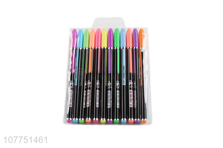 Hot products 12 neon colors highlighter pens fluorescent pen set