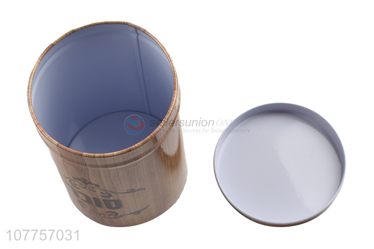 New Style Imitation Wood Color Cylindrical Jar Fashion Tin Box