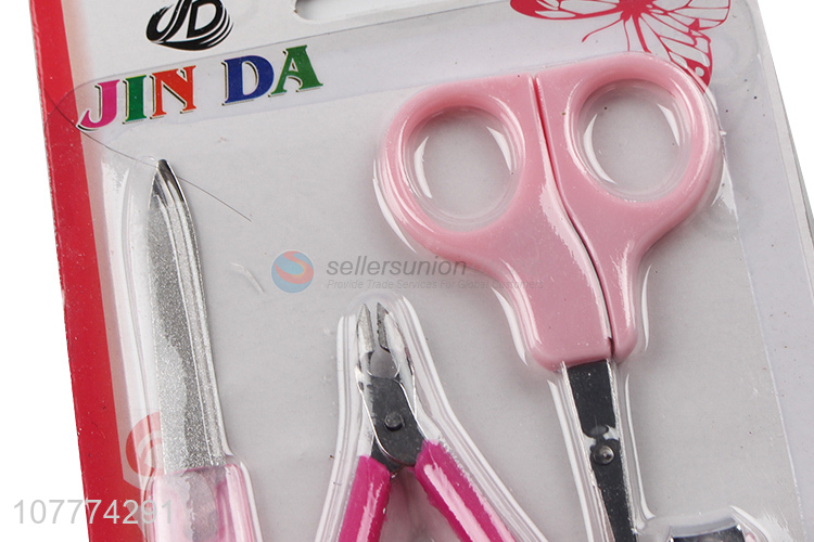 Low price 4 pieces beauty manicure set nail file eyebrow scissors set