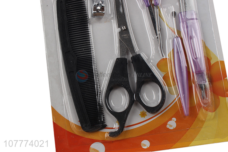 Low price 6 pieces barber scissors comb nail file cuticle pusher set