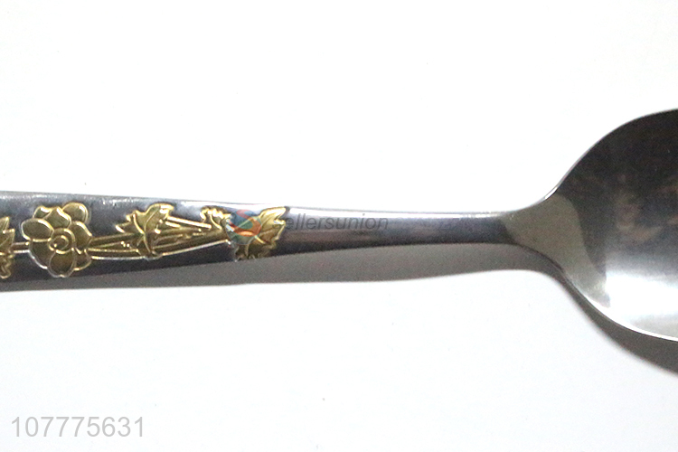 China Manufacture Gold-Plated Flower Pattern Dinner Spoon