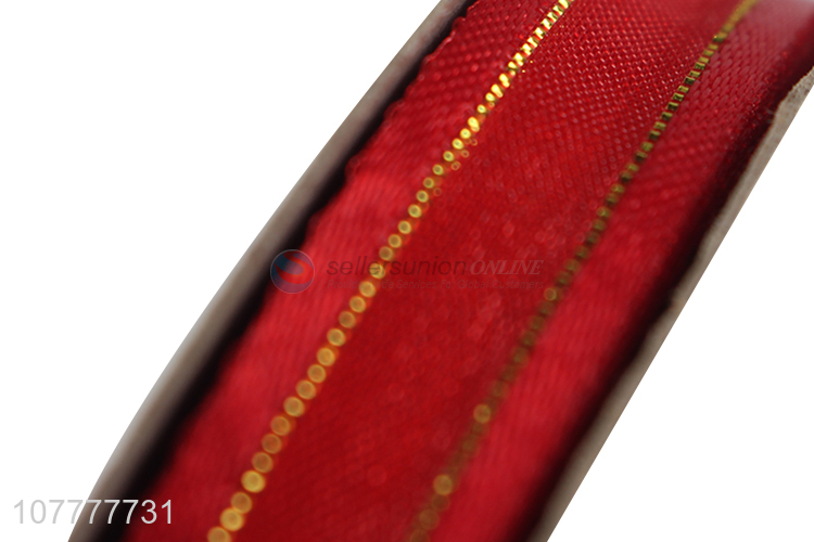 New arrival 10mm gold thread grosgrain ribbon for gift wrapping