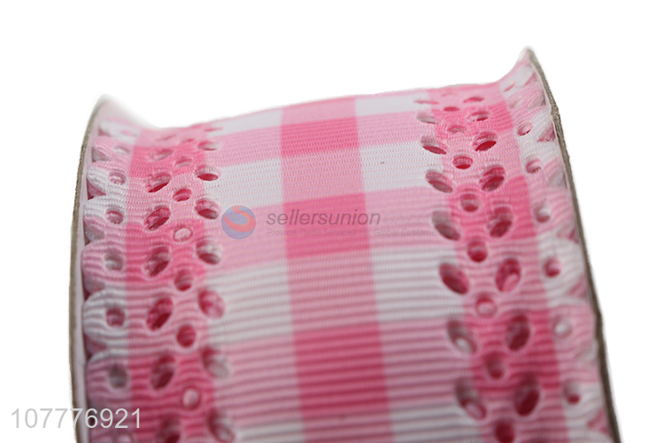 Hot sale 45mm hollow plaid grosgrain ribbon for decoration