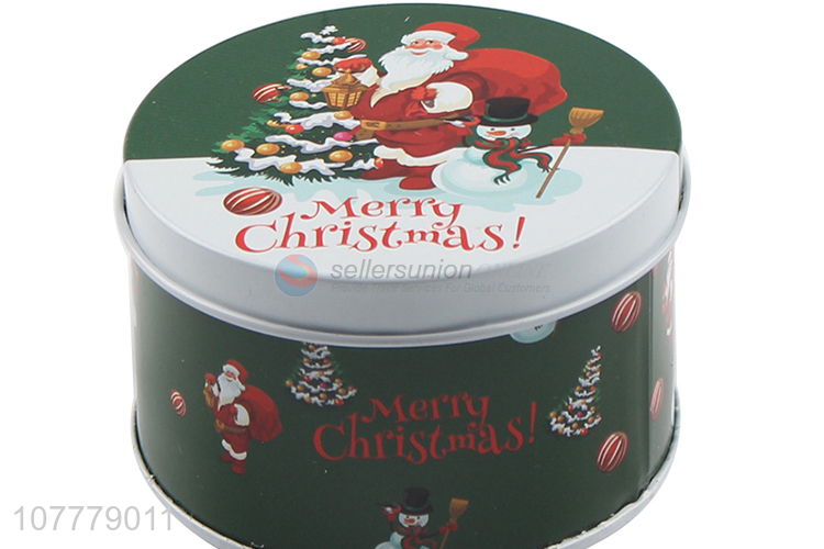Hot Sale Christmas Decoration Round Tin Can Storage Case