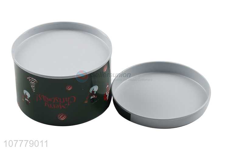 Hot Sale Christmas Decoration Round Tin Can Storage Case