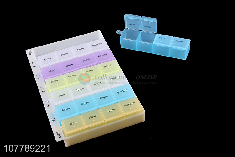 Wholesale colorful 28 compartments pill box 7 days vitamin case for tavel