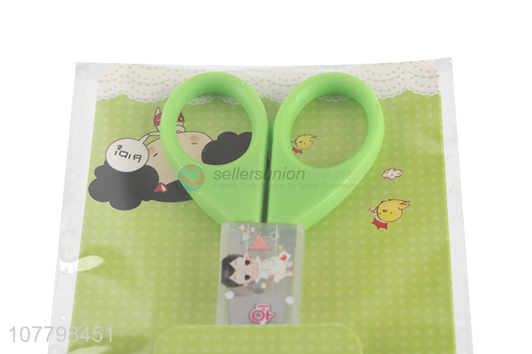Top sale green safety children scissors with cover