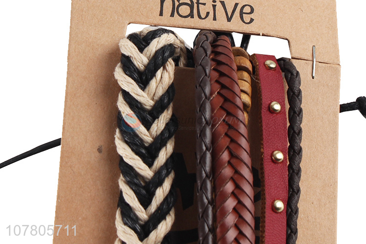 Hot sale cowhide cord woven men leather bracelet