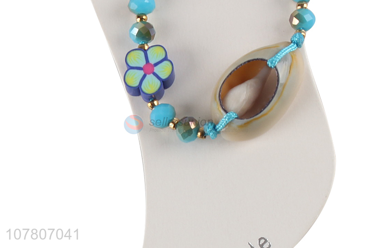 Good quality blue handmade shell braided anklet