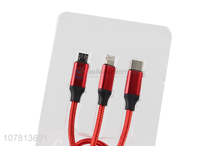 Best selling red data cable Android Apple three-head data cable