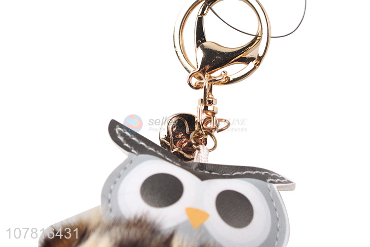 Top quality owl shape furry ball key chain for gifts