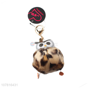 Top quality owl shape furry ball key chain for gifts