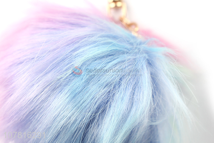 Wholesale cute souvenir faux fur pompom ball keychain 