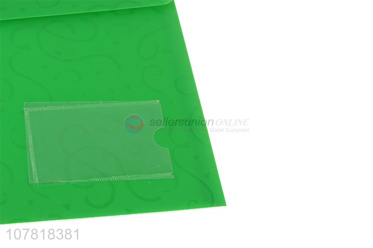 High quality green plastic snap button office file bag