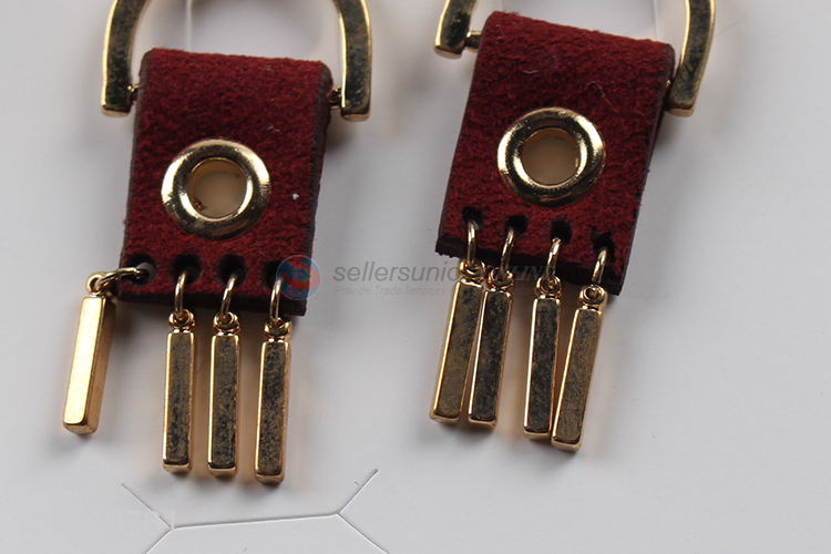 Wholesale personalized pu leather brass earrings geometric tassel earrings