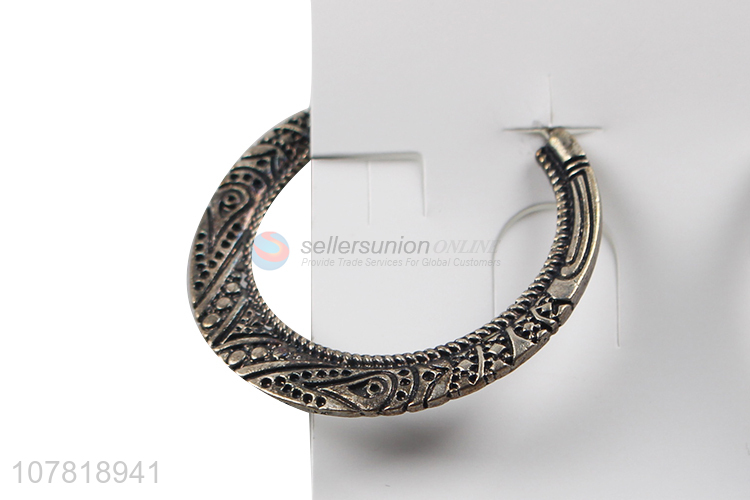 New arrival retro vintage flat engraved hoop earring alloy earrings