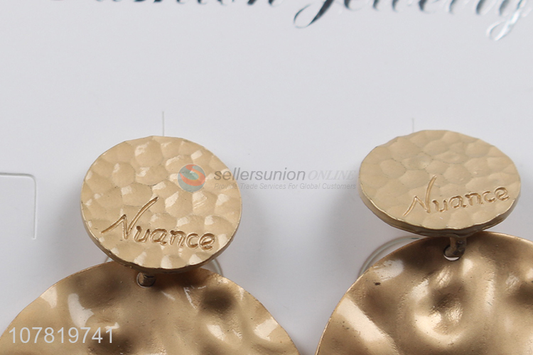 Wholesale gold plating zinc alloy geometric hammered circle earrings