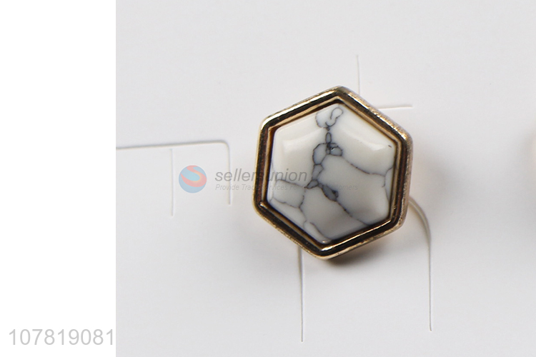 New arrival crackle stone ear studs geometric hexagon stud earrings