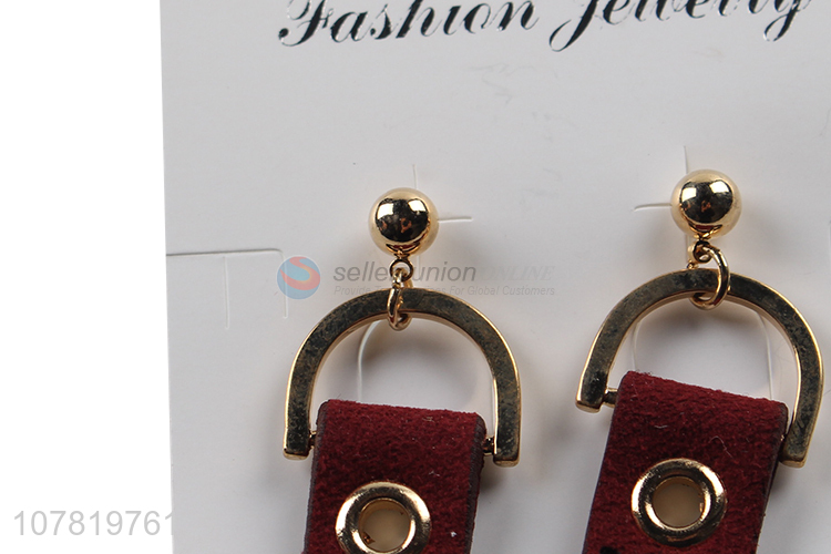 Wholesale personalized pu leather brass earrings geometric tassel earrings