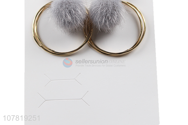 Wholesale chic elegant real fur metal circle earrings women jewelry