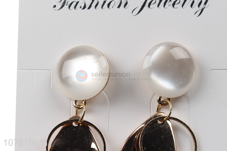 Hot sale ladies temperament acetic acid resin opal metal drop earrings