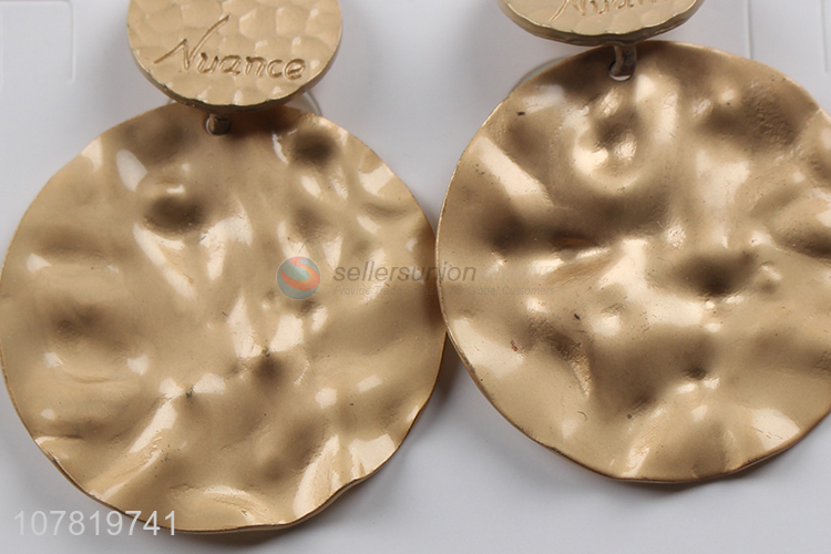 Wholesale gold plating zinc alloy geometric hammered circle earrings