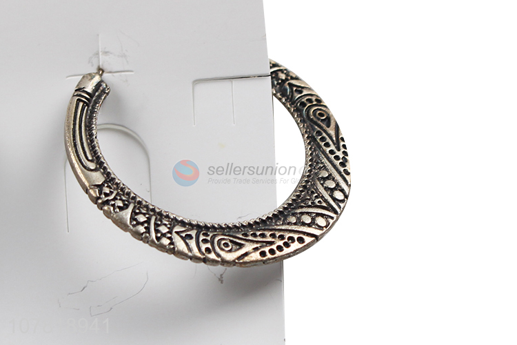 New arrival retro vintage flat engraved hoop earring alloy earrings